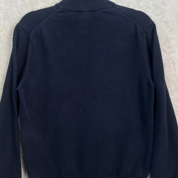 Express Mens M Navy Quarter Zip Pullover Sweater 100% Cotton Knit Lion Logo - Picture 9 of 12